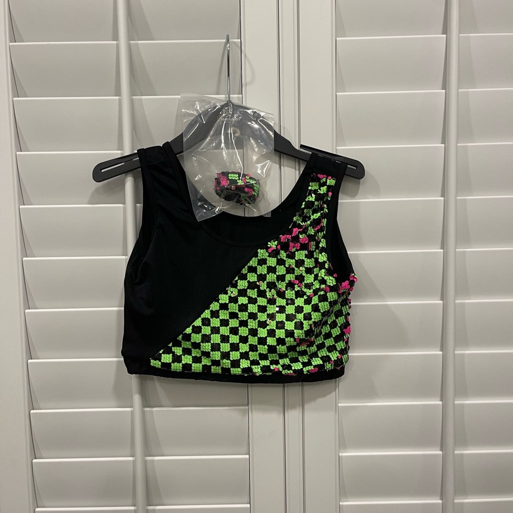 Revolution Dancewear Dance Costume Top - Black and Green Checkered